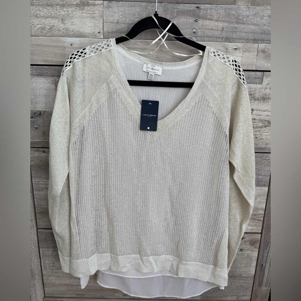 Lucky Brand Champagne Light Dressy Top/Sweater Size M
